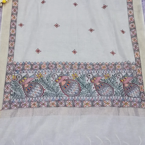 Madhubani dupatta hand-painted work on tussar silk - Picture 5 of 7